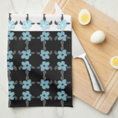 Blauw Bloemig met Zwart Theedoek (Quarter Fold)