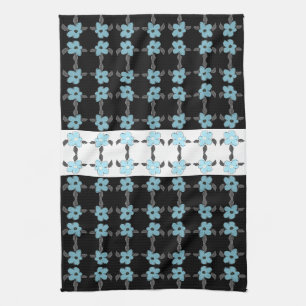Blauw Bloemig met Zwart Theedoek