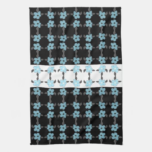 Blauw Bloemig met Zwart Theedoek (Verticaal)