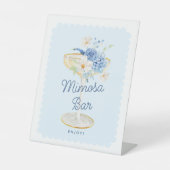 Blauw Bloemig Mimosa Bar Pedestal Sign Reclamebord Met Voetstuk (Voorkant)