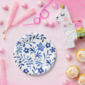 Blauw bloemig ontwerp papieren bord  (Feest)