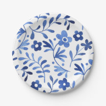 Blauw bloemig ontwerp papieren bord 