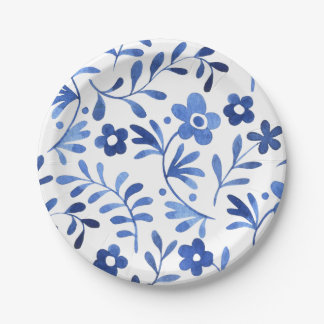 Blauw bloemig ontwerp papieren bord