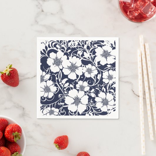 Blauw Bloemig Papier Servies  Servet (Insitu)