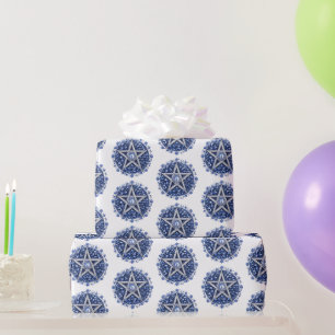 Blauw Bloemig Pentagram Heks Wit Halloween Cadeaupapier
