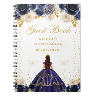 Blauw Bloemig Prinses Quinceañera Notitieboek
