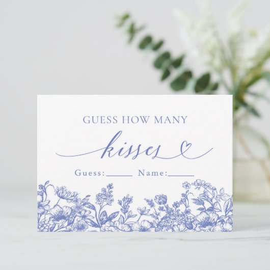 blauw bloemig raden hoeveel kussen spel informatiekaartje (Staand voorkant)