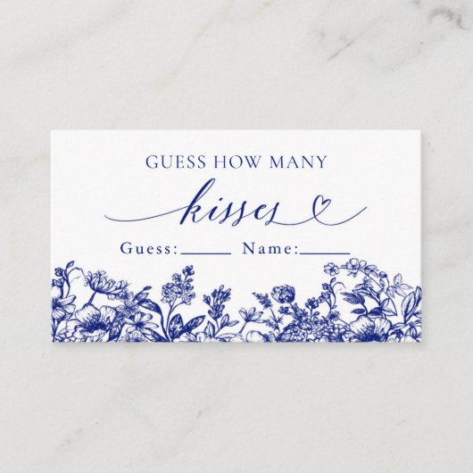  blauw bloemig raden hoeveel kussen spel visitekaartje (Voorkant)