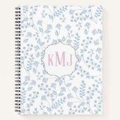 Blauw Bloemig Roze Monogram Custom Notitieboek (Voorkant)