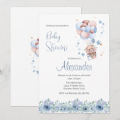 Blauw bloemig Spaans Baby shower Jongensuitnodigin Kaart (Voorkant / Achterkant)