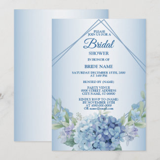 Blauw Bloemig Stof Bruiloft Bridal Shower Feest Kaart