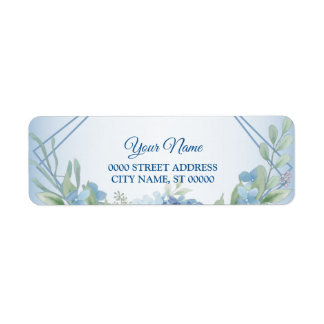 Blauw Bloemig Stof Retouradres Huwelijk Etiket