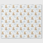 Blauw bloemig teddybeer baby shower inpakpapier (Vlak)