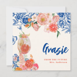 Blauw bloemig That's Amore Bruiloftsborrel grazie Bedankkaart