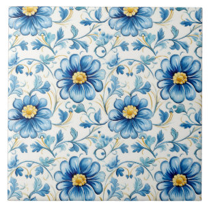 Blauw Bloemig Vintage Elegant Tegeltje