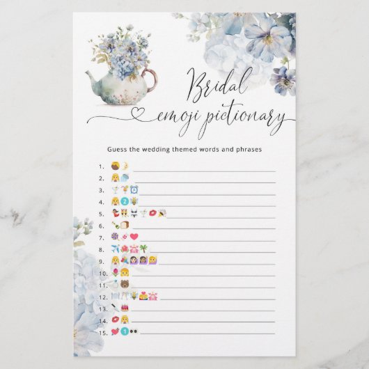 Blauw bloemig vrijgezellenfeest emoji pictionary g (Voorkant)