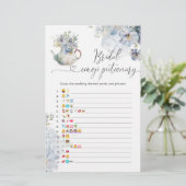 Blauw bloemig vrijgezellenfeest emoji pictionary g (Staand voorkant)