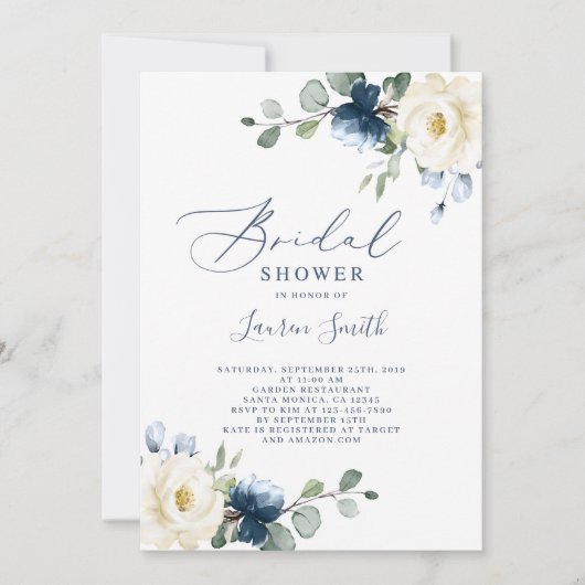 Blauw bloemig vrijgezellenfeest kaart (Voorkant)