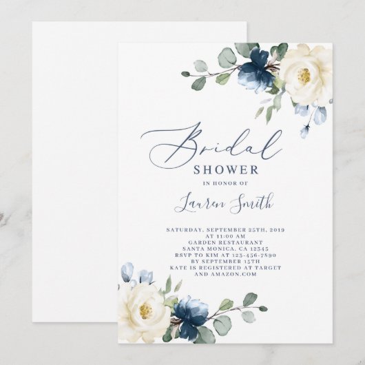 Blauw bloemig vrijgezellenfeest kaart (Voorkant / Achterkant)