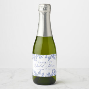 Blauw bloemig Vrijgezellenfeest mini wijnflesetike Sparkling Wijnetiket