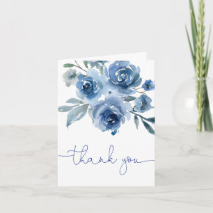 Blauw bloemig waterverf elegant  bedankkaart