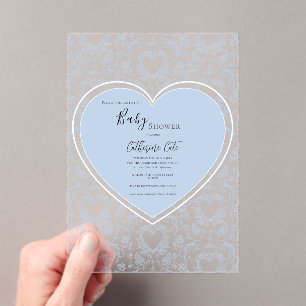Blauw Bloemig Whimsical Hart Baby Shower Acryl Uitnodigingen