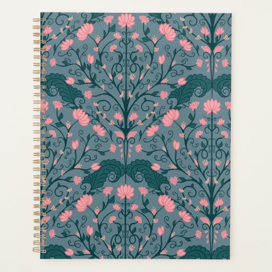 Blauw  bloemig wijnpatroon planner (Voorkant)