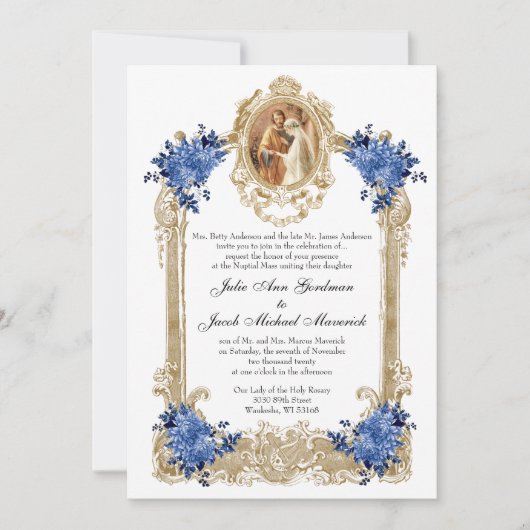 BLAUW BLOEMIGE BRUILOFT UITNODIGINGEN (Voorkant)