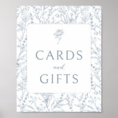 Blauw bloemige Franse huwelijkskaarten geschenken  Poster (Voorkant)