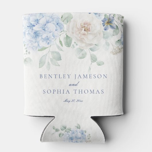 Blauw Bloemige Hortensia Bruiloft Blikjeskoeler (Achterkant)