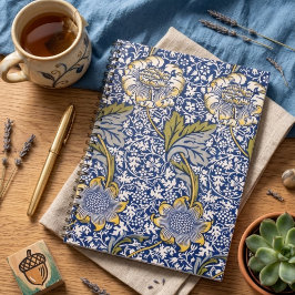 Blauw Bloemige Kunstenaar Design William Morris No Notitieboek