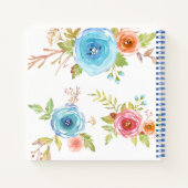 Blauw bloemige waterverf aangepaste script naam vi notitieboek (Achterkant)