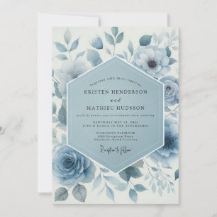 Blauw Bloemige Whimsy Bruiloft Kaart