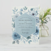 Blauw Bloemige Whimsy Bruiloft Kaart (Staand voorkant)