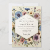 Blauw Bloemige Whimsy Bruiloft Kaart (Voorkant)