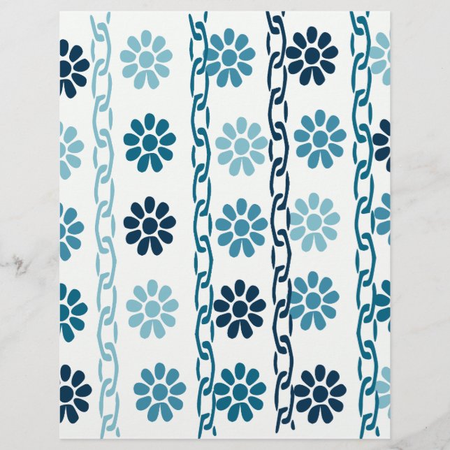 Blauw bloemketting scrapbookpapier (Voorkant)