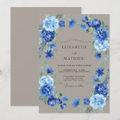 Blauw Bloemkrans Bruiloft Kaart (Voorkant / Achterkant)