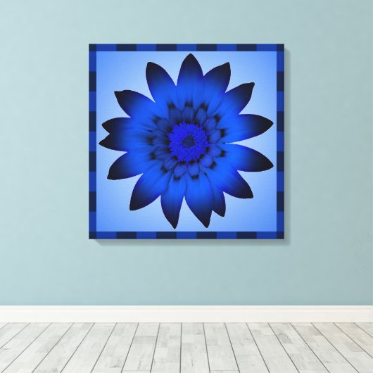 Blauw bloemkunstwerk - omlijnd canvas (Insitu (Houten vloer))