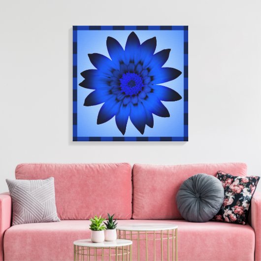 Blauw bloemkunstwerk - omlijnd canvas (Insitu (Woonkamer))