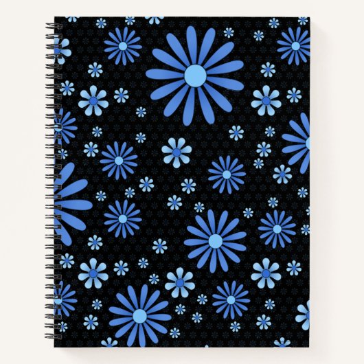 Blauw Bloemmacht Daisy Patroon Bloemen Notitieboek (Voorkant)