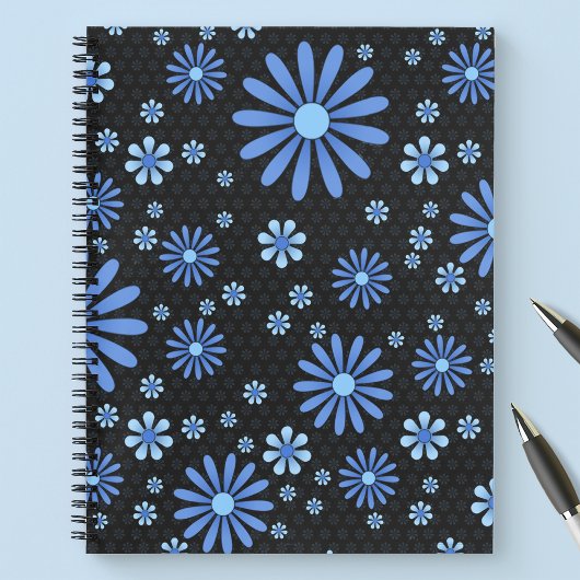 Blauw Bloemmacht Daisy Patroon Bloemen Notitieboek