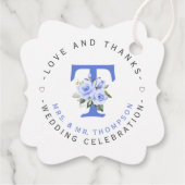 Blauw Bloemmonogram Circulair Huwelijk Bedankjes Labels (Achterkant)