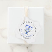 Blauw Bloemmonogram Circulair Huwelijk Bedankjes Labels (In situ)