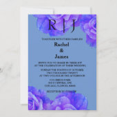 Blauw Bloemmonogram Elegant Roos Bloemen Huwelijk Kaart (Voorkant)