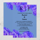 Blauw Bloemmonogram Elegant Roos Bloemen Huwelijk Kaart (Voorkant / Achterkant)