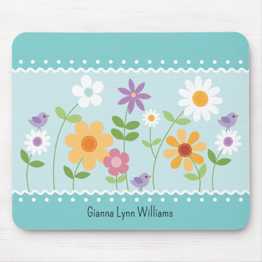 Blauw bloemmonogram Muismat (Voorkant)