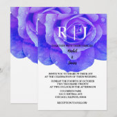 Blauw Bloemmonogram Roos Bloemen Elegante bruiloft Kaart (Voorkant / Achterkant)