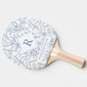 Blauw bloemmonogram vleermuis mitzvah ping pong pe tafeltennisbatje (Zijkant)