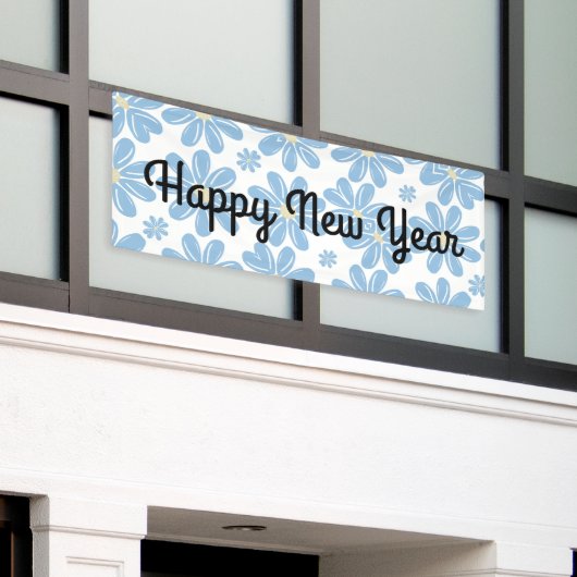 Blauw Bloemmotief - Aanpasbare Banner (Buitenkant Gebouw)