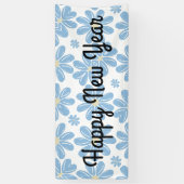 Blauw Bloemmotief - Aanpasbare Banner (Verticaal)